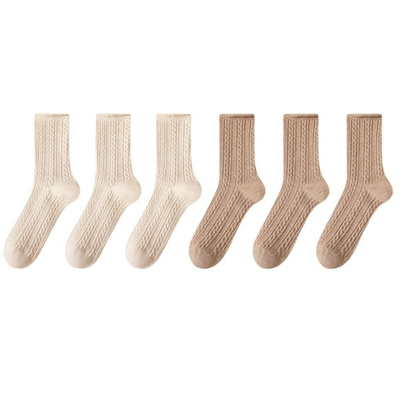 SuTry 6pc Womens Crew Socks for Casual and Athletic Use Versatile Socks 6 Pair Regular Replacement Everyday Gym Wear(Beige#5,Free Size)