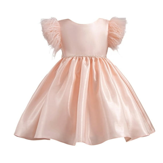 SuTry Baby Girls' Princess Dress 2025 Trendy Flying Sleeves Back Zipper Flower Prints Dress Soid Color Fits Special for Semi Formal(Pink#6,6 Years)