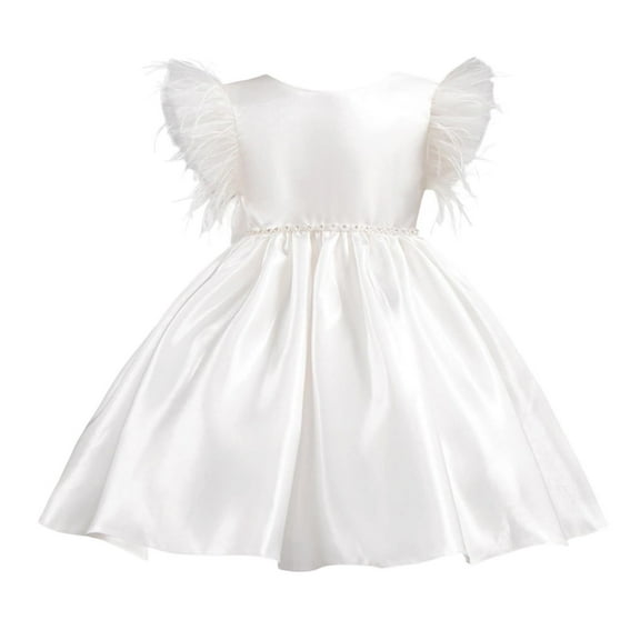 SuTry Baby Girls' Princess Dress 2025 Trendy Flying Sleeves Back Zipper Flower Prints Dress Soid Color Fits Special for Semi Formal(White#6,8 Years)