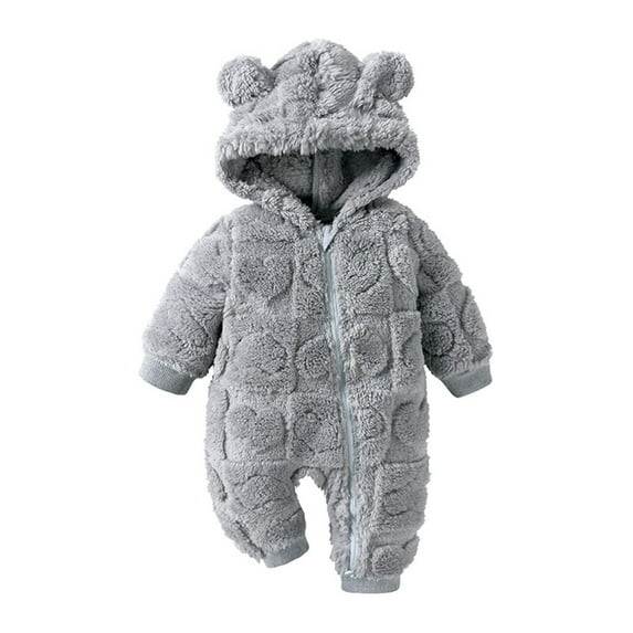 SuTry Baby Newborn Romper Solid Color Printed Hooded Long Jumpsuit Crawling Clothes Pajamas Printed Details for Visual Appeal(Gray,6 Months)