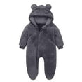 thumbnail image 1 of SuTry Baby Newborn Solid Color Ear Hooded Jumpsuit Long Sleeve Crawling Clothes Pajamas Cuteness Suitable for Sleep and Play(Dark Gray#1,12 Months), 1 of 3