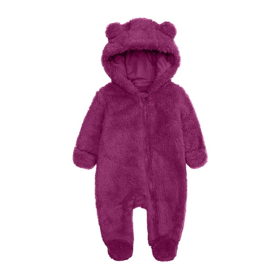 SuTry Baby Newborn Solid Color Ear Hooded Jumpsuit Long Sleeve Crawling Clothes Pajamas Cuteness Suitable for Sleep and Play(Wine#2,9 Months)