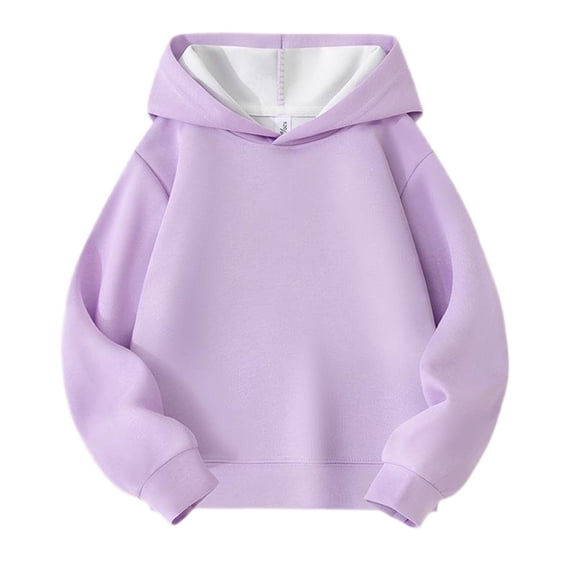SuTry Big Kids Solid Color Hooded Sweatshirt Long Sleeve Pullover Casual Fall Spring Everyday Wear Activewear for Boys Girls 3-14 Year(Purple,3-4 Years)