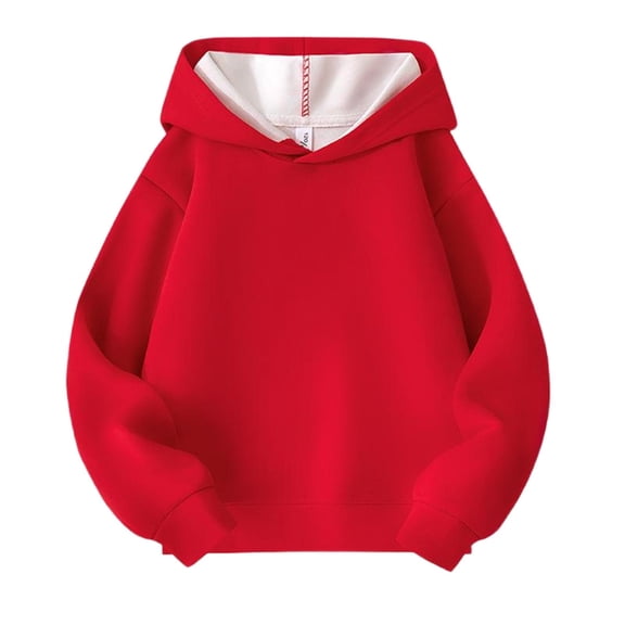 SuTry Big Kids Solid Color Hooded Sweatshirt Long Sleeve Pullover Casual Fall Spring Everyday Wear Activewear for Boys Girls 3-14 Year(Red,9-10 Years)