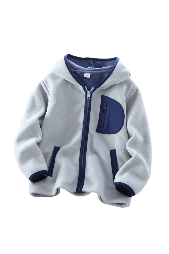 Boys Big Kids Solid Color Zip-Up Hoodie Fleece Warm Fall Winter Casual Sports Outerwear with Cozy Jacket for Kids 2-13 Years (Gray,8-9 Years)