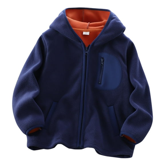 SuTry Boys Big Kids Solid Color Zip-Up Hoodie Fleece Warm Fall Winter Casual Sports Outerwear with Cozy Jacket for Kids 2-13 Years (Navy,3-4 Years)
