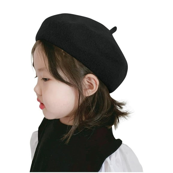 SuTry Boys Girls Knit Beret Hat Warm Soft Plush Fall Winter Fashion Painter Cap Toddler Kids Cozy Cold Weather Headwear(Black,2-4 Years)