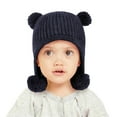 thumbnail image 1 of SuTry Boys Girls Knitted Beanie Hat Warm Ear Protection Cute Bear Ears Double Pom Poms Winter Soft Cozy Comfortable Hat(Navy,5-7 Years), 1 of 5