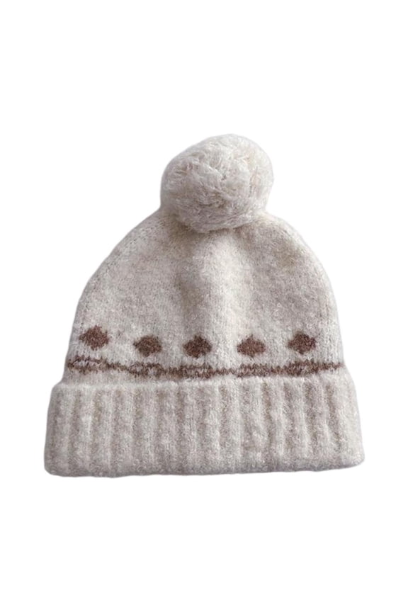 Boys Girls Solid Color Knit Print Beanie Hat Warm Thermal Fall Winter Casual Everyday Stocking Cap for Kids(Beige,0-15 Years)