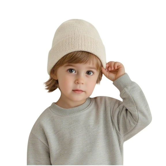 SuTry Boys Girls Solid Color Knit Print Beanie Hat Warm Thermal Fall Winter Casual Everyday Stocking Cap for Kids(Beige,1-4 Years)