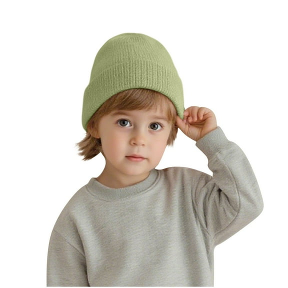 SuTry Boys Girls Solid Color Knit Print Beanie Hat Warm Thermal Fall Winter Casual Everyday Stocking Cap for Kids(Green,1-4 Years)