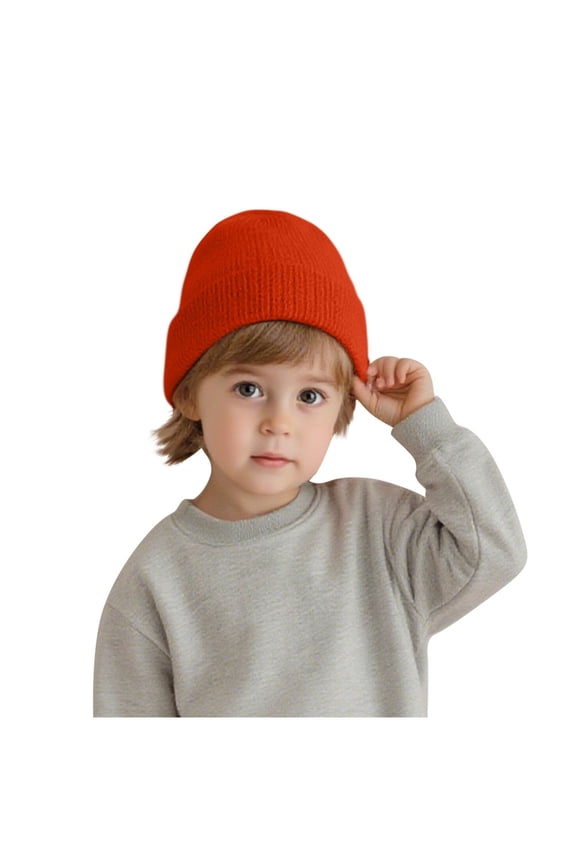 Boys Girls Solid Color Knit Print Beanie Hat Warm Thermal Fall Winter Casual Everyday Stocking Cap for Kids(Orange,1-4 Years)