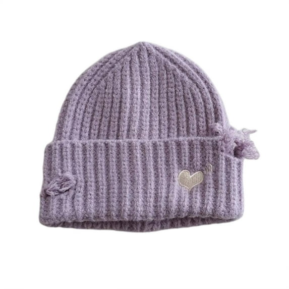 SuTry Boys Girls Solid Color Knit Print Beanie Hat Warm Thermal Fall Winter Casual Everyday Stocking Cap for Kids(Purple,0-15 Years)