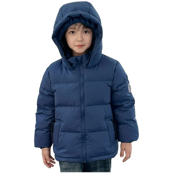 SuTry Boys Solid Color Thickened Hooded Windproof Down Cotton Jacket Warm Fall Winter Coat Outerwear for Kids 3-110 Years(Navy,5-6 Years)