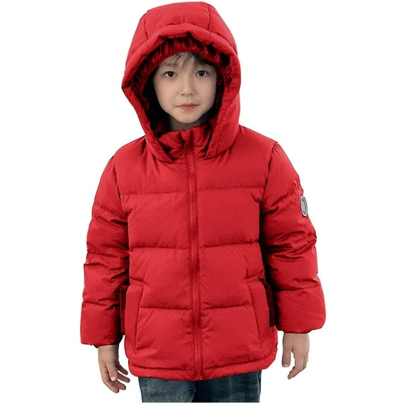 SuTry Boys Solid Color Thickened Hooded Windproof Down Cotton Jacket Warm Fall Winter Coat Outerwear for Kids 3-110 Years(Red,3-4 Years)