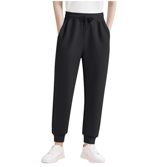 SuTry Boys' Sports Pants Fashion Mid Size Loose Cozy Casual Jogger Pants with Pockets Soft Warmkeeping Outdoor Sweatpants(Black#1,7 Years)