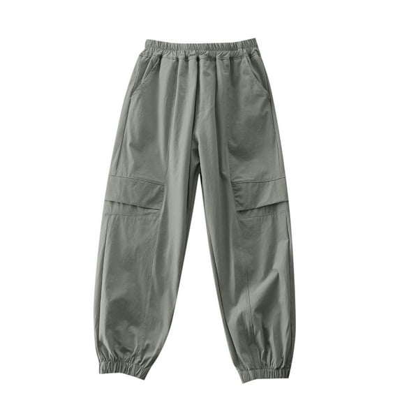 SuTry Boys' Summer Cargo Pants Trendy Loose Thin Elastic Waist Sports Stylish Trousers Lightweight Fabric for Sports Activity(Green#1,8 Years)