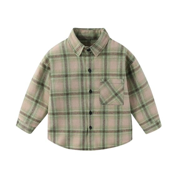 SuTry Boys' Trendy Blouses Long Sleeved Lapel Collar Casual Baby T-Shirt Warmth Trendy Style for Kids' Preference Casual Wear(Green#5,90)