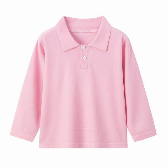 SuTry Boys and Girls Blouses Fall and Winter Casual Solid Color Long Sleeved Lapel Shirt for Cooler Months Easy Matching(Pink,10 Years)