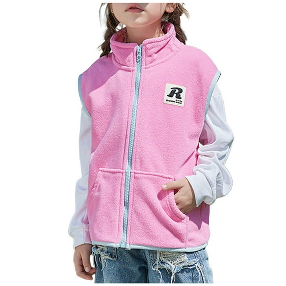 SuTry Boys' and Girls' Double Sided Fleece Zipper Closure Tops for Fall Outer Wear and Winter Inner Layer Warmth for Transition Seasons(Pink,7 Years)