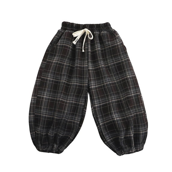 SuTry Boys and Girls' Fall Casual Pants Plaid Printed Vintage Loose High Waist Elastic Drawstring Trousers Fall Winter Weather Wear(Brown,4 Years)
