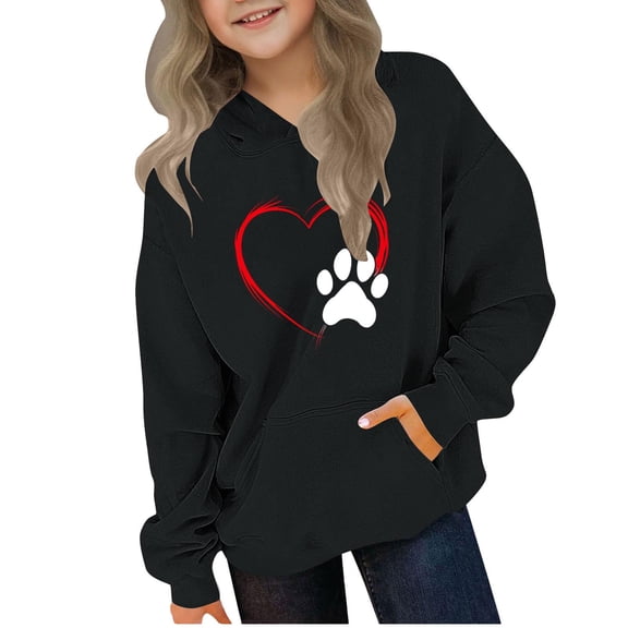 SuTry Boys and Girls Hoodies Oversized Pattern Printing Casual Long Sleeve Ribbed Cuffs Sweatshirt Tops Fleece Comfy Fabric Blouses(Black#1,9 Years)