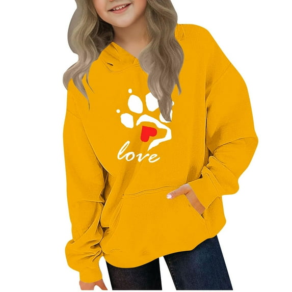 SuTry Boys and Girls Hoodies Oversized Pattern Printing Casual Long Sleeve Ribbed Cuffs Sweatshirt Tops Fleece Comfy Fabric Blouses(Yellow#2,4 Years)
