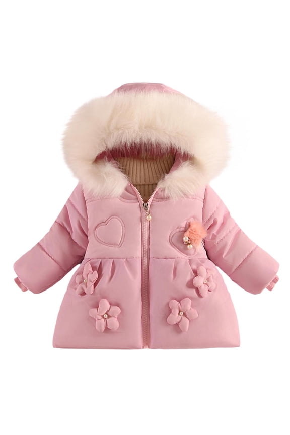 Boys' and Girls' Long Sleeved Warm Hooded Zipper Jacket Long Sleeves for Arm Coverage Warmkeeping Material for Cold Weather(Pink#5,2 Years)