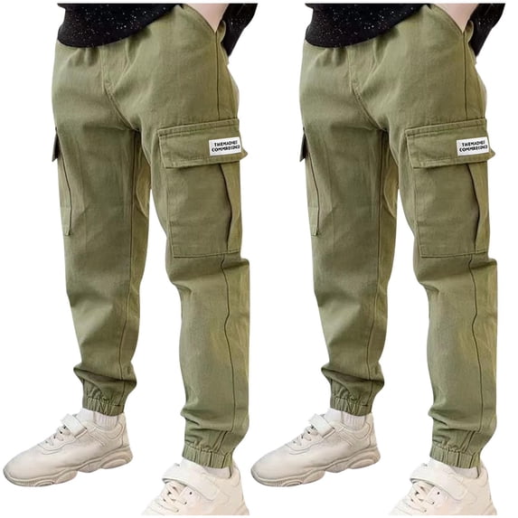 SuTry Children 2pc Cargo Pants Fashion Solid Color High Waist Elastic Drawstring Guard Outwear Trousers Activity Wearing(Army Green,5 Years)