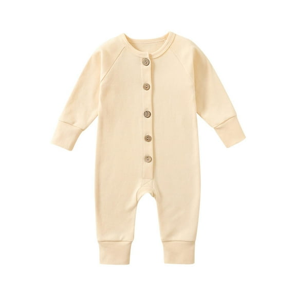 SuTry Children's Fall Solid Color Short Sleeve Home Jumpsuit Pajamas for Boys Girls Cool Weather Suitable for Homewear Sleep Romper(Beige#4,12 Months)