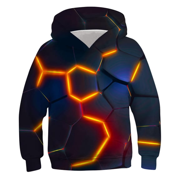 SuTry Children's Fashion Blouses Fall Pattern Printed Long Sleeved Round Neck Cool Boy Hooded Sweatshirt Suitable for Boys' Clothes(Orange#1,11 Years)
