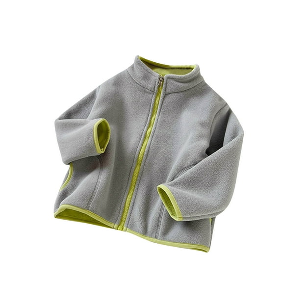 SuTry Children's Fashionable Solid Color Zipper Long Sleeved Unisex Warm Casual Jacket Solid Color for Versatile Pairing Convenience(Gray#4,3-4Years)