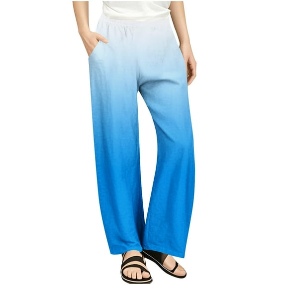 SuTry Children's Gradient color Trousers Fall Casual Loose High Waist Wide Leg Pants with Pockets Yoga Gym Stylish(Blue#2,7 Years)