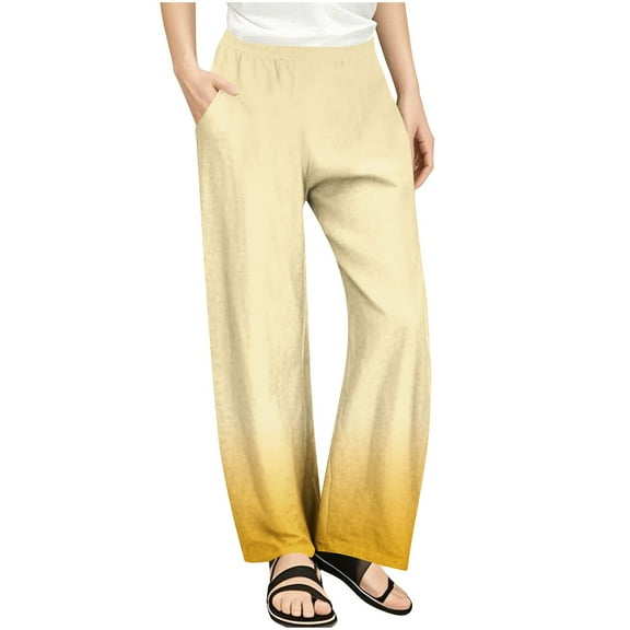 SuTry Children's Gradient color Trousers Fall Casual Loose High Waist Wide Leg Pants with Pockets Yoga Gym Stylish(Yellow#1,9 Years)