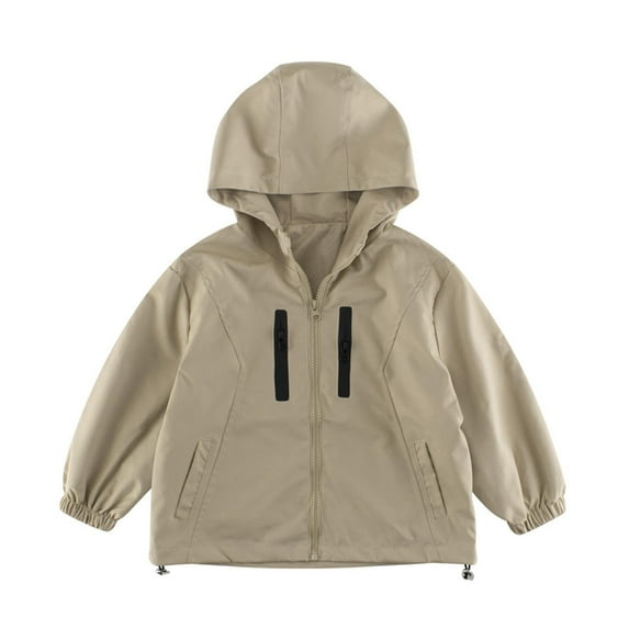 SuTry Children's Mid Large Age Hooded Jacket Submachine Hooded Jacket with Zipper Closure for Protection Outdoor Wear and Outings(Khaki#1,8 Years)