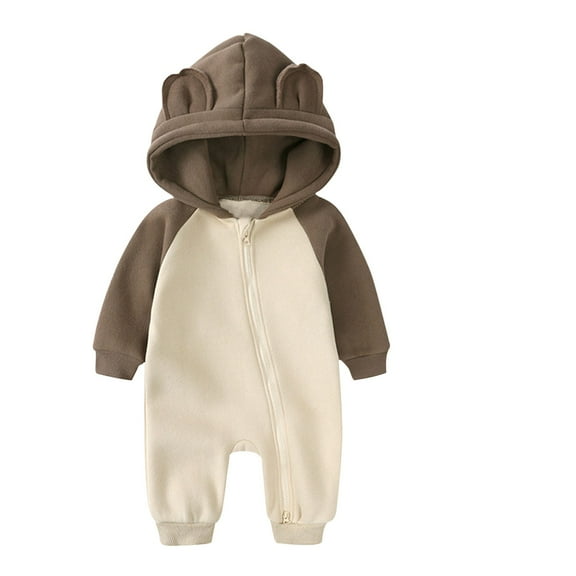 SuTry Children's Printed Long Sleeved Hooded Warm Jumpsuit Crawling Clothes Printed Pattern Adds Personality Suitable for Active Kids(Brown#7,6 Months)