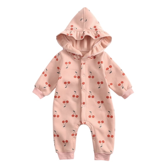 SuTry Children's Printed Long Sleeved Hooded Warm Jumpsuit Crawling Clothes Printed Pattern Adds Personality Suitable for Active Kids(Pink#5,0 Months)