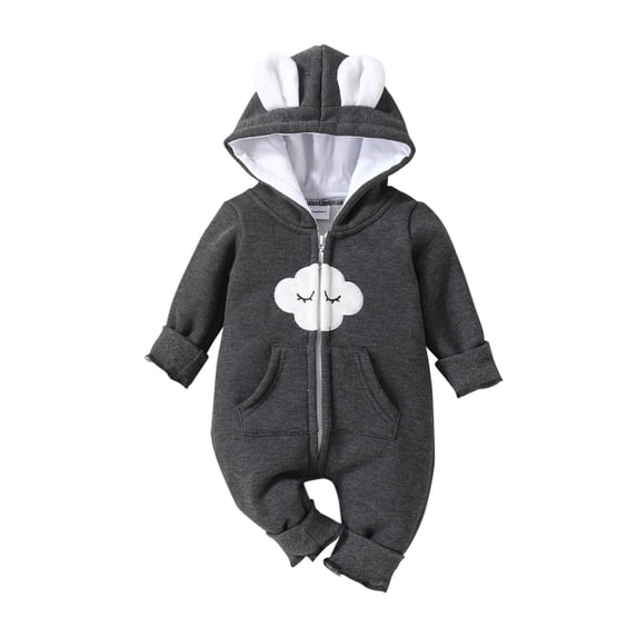 SuTry Children's Printed Long Sleeved Hooded Warm Jumpsuit Crawling Clothes Printed Pattern Adds Personality Suitable for Active Kids(Gray,12 Months)