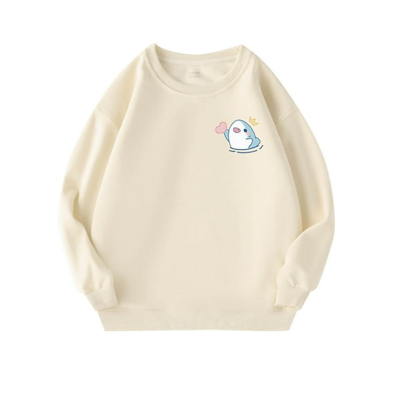 SuTry Children's Printed Tops Trendy Fall Winter Round Neck Long Sleeved Fleece Top Soft Fabric Mid Size Suitable for Ages 2-18 Kids(Beige,S)
