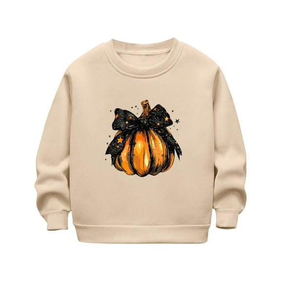 SuTry Children's Printed Tops Trendy Fall Winter Round Neck Long Sleeved Fleece Top Soft Fabric Mid Size Suitable for Ages 2-18 Kids(Khaki#2,100)