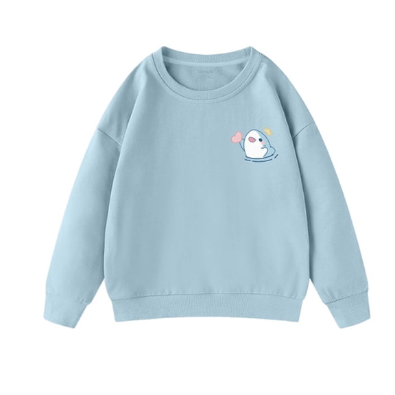SuTry Children's Printed Tops Trendy Fall Winter Round Neck Long Sleeved Fleece Top Soft Fabric Mid Size Suitable for Ages 2-18 Kids(Light Blue,130)