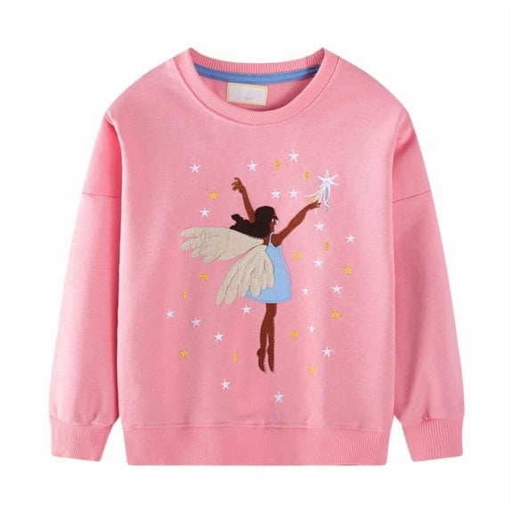 SuTry Children's Pullover Sweater Western Style Round Neck Long Sleeve Ribbed Cuffs Winter Warmth Fabric for Casual Daily Wear(Pink#3,2 Years)