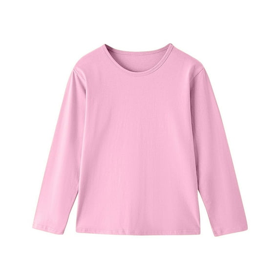 SuTry Children's Solid Color Blosues Long Sleeved Round Neck Blouse with Overlapping Pockets Kids Casual Comfortable Sweatshirt(Pink#1,5 Years)