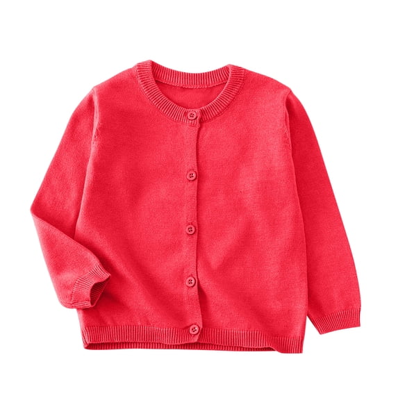 SuTry Children's Solid Color Blouses Long Sleeved Casual Round Neck Hollow out Breathable Shawl Style for Unique Look Tops(Watermelon Red#3,9-10 Years)