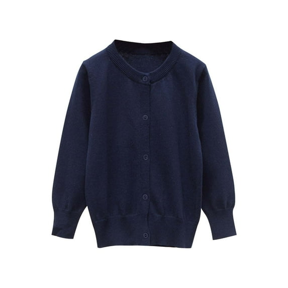 SuTry Children's Solid Color Blouses Long Sleeved Casual Round Neck Hollow out Breathable Shawl Style for Unique Look Tops(Navy#5,7-8 Years)