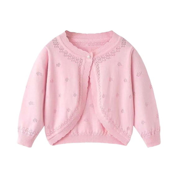 SuTry Children's Solid Color Blouses Long Sleeved Casual Round Neck Hollow out Breathable Shawl Style for Unique Look Tops(Pink,3-4 Years)