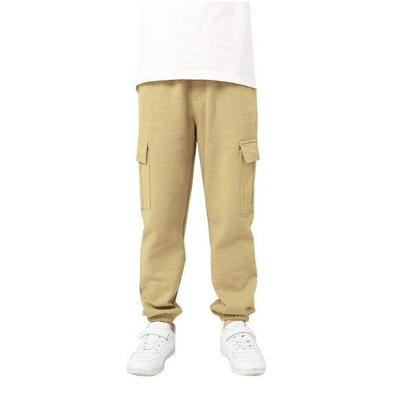 SuTry Children's Solid Color Sports Trousers Spring and Summer Medium Size High Waist Cargo Pants for Boys and Girls(Khaki,5 Years)