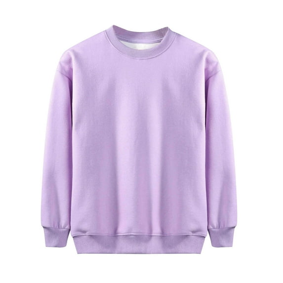 SuTry Children's Solid Color Tops Long Sleeved Crew Neck Casual Sports Hoodless Warmth Coverage Shoulder Unique Detail for Active Play(Purple#1,5-6Years)