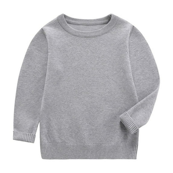 SuTry Children's Solid Color Tops Long Sleeved Crew Neck Casual Sports Hoodless Warmth Coverage Shoulder Unique Detail for Active Play(Gray#3,90)