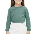 thumbnail image 1 of SuTry Children's Solid Color Tops Round Neck Warm Long Sleeved Top Mid Size Casual Comfortable Pullover Base Shirt Ideal for Daily Wear(Green,12 Years), 1 of 5